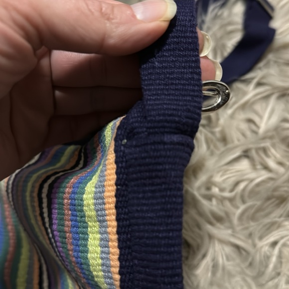 Seema Crossbody Bag-Cotton Cloth-Navy with Multi Stripe Detail-EUC-9x9 - Picture 7 of 16